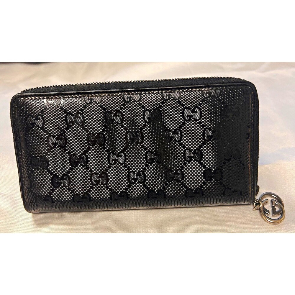 Authentic Gucci GG Imprime Zip Around Wallet Black Silver 212110 0416 + COA
